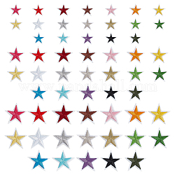 Fingerinspire 57 Uds. Parches para planchar con bordado de estrellas (3 tamaños, 59mm/48mm/39mm) 19 colores pequeños apliques de costura de 5 estrellas adornos para ropa chaquetas mochila decoraciones de reparación