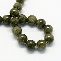 Hebillas de abalorios piedras preciosas de jade amarillo teñido natural, redondo, verde oliva, 6mm, agujero: 1 mm, aproximamente 66 pcs / cadena, 15.7 pulgada