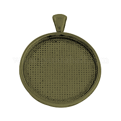 Tibetan Style Alloy Flat Round Pendant Cabochon Settings, Lead Free & Nickel Free, Antique Bronze, Tray: 30mm, 42.5x33.5x7mm, Hole: 7mm