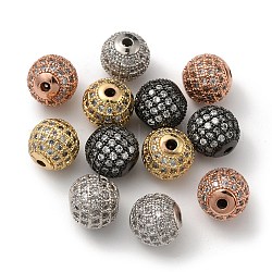 Nbeads 12 Stück 4-farbige Messing-Mikropavé-Zirkonia-Perlen, Runde, Mischfarbe, 10x9.5 mm, Bohrung: 2 mm, 4 Farbe, 3 Stk. je Farbe, 12 Stück