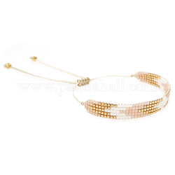 Glass Seed Braide Bead Bracelet, Stackable Flat Adjustable Bracelet for Women, Golden, 11 inch(28cm)