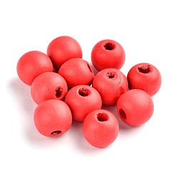 Natural Wood Beads, Lead Free, Dyed, Round, Red, 10x9mm, Hole: 3mm, about 1700pcs/500g