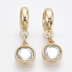 Alloy European Dangle Charms, with Crystal Rhinestone and Iron Jump Rings, Large Hole Pendants, Flat Round, Golden, 24mm, Hole: 5mm, Flat Round: 10x8x3.5mm