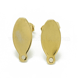 304 Edelstahl-Bolzenohrring Zubehör, mit Schlaufe und flacher Platte, Oval, golden, 15.5x7 mm, Loch: 1.2mm Stift: 0.8mm