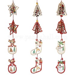 Christmas Wooden Ornaments, Christmas Tree Hanging Decorations, for Christmas Party Gift Home Decoration, Mixed Shapes, Red