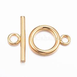 304 Stainless Steel Toggle Clasps, Real 18k Gold Plated, Ring: 16x12x2mm, Hole: 2.5mm, Bar: 18x7x2mm, Hole: 3mm