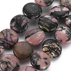 Natural Rhodonite Beads Strands, Flat Round, 14~15x6mm, Hole: 1mm, about 29pcs/strand, 15.94 inch(40.5cm)