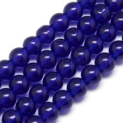 Glass Beads Strands, Round, Blue, about 10mm in diameter, hole: 1mm, about 30pcs/strand, 12 inch