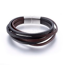 Lederband Multi-Strang-Armbänder, 304 mit Edelstahl Magnetschließen, Rechteck, Edelstahl Farbe, 8-5/8 Zoll (22 cm), 4~24x3 mm