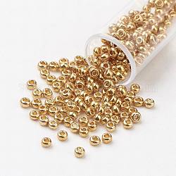 8/0 grado a cuentas redondas de semillas de vidrio, teñido, vara de oro, 3x2mm, agujero: 1 mm, aproximamente 10000 unidades / libra
