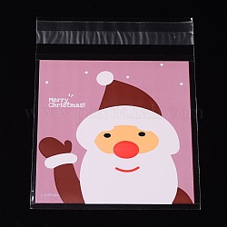 Sacs de cellophane rectangle OPP pour Noël, avec motif de père noël, perle rose, 13x9.9 cm, épaisseur unilatérale: 0.035 mm, mesure intérieure: 9.9x9.9 cm, environ 95~100 pcs / sachet 
