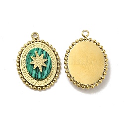 Natural Malachite Pendants, Eight Pointed Star Charm, with Golden Tone 304 Stainless Steel Findings, Oval Shape, 19x14x3.5mm, Hole: 1.4mm