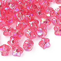 Boutons acryliques transparents 1 trou, de couleur plaquée ab , étoiles du nord, rose chaud, 13.5x14x11.5mm, Trou: 2.5mm, environ 460 pcs/500 g