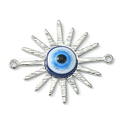 Dijes de conector de sol de latón, enlaces de mal de ojo de resina azul, Platino, 22.5x26.5x4mm, agujero: 1.2 mm