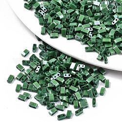 2-Hole Glass Seed Beads, Opaque Colours Lustered, Rectangle, Green, 4.5~5.5x2x2~2.5mm, Hole: 0.5~0.8mm, about 2000pcs/bag