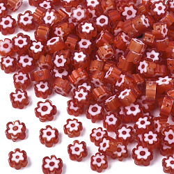Abalorios de vidrio, flor, rojo, 5~7x5~7x2~3mm, agujero: 1 mm