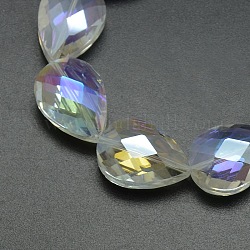 Galvanik Kristallglas Teardrop Perlen Stränge, facettiert, ab Farbe plattiert, 24x17x11 mm, Bohrung: 1 mm, ca. 30 Stk. / Strang, 28.3 Zoll