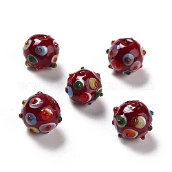 Perles vernissées manuelles, ronde, rouge foncé, 11x13x12.5mm, Trou: 1.6mm