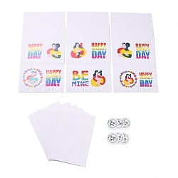Rectangle Paper Greeting Cards, with Rectangle Envelope and Flat Round Self Adhesive Paper Stickers, Valentine's Day Wedding Birthday Invitation Card, Valentine's day Themed Pattern, 198x149x0.3mm