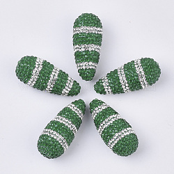 Manuell Polymer Ton Perlen, mit Acryl-Strass, Träne, grün, pp13 (1.9~2 mm), 6 Reihe Strass, 35~36x15~16 mm, Bohrung: 1 mm