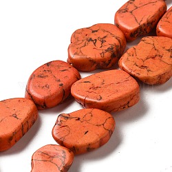 Fili di perline tinte turchesi sintetiche, pepite, arancio rosso, 22~32x19~26.5x6~10mm, Foro: 1.2 mm, circa 15~16pcs/filo, 15.83~16.34'' (40.2~41.5 cm)