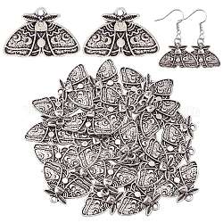 Ciondoli in lega in stile tibetano da 30 pz, falena con fascino delle fasi lunari, argento antico, 17.4x25mm