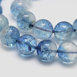 Perlas redondas teñidas de cuarzo crujido hebras, el cielo azul, 6mm, agujero: 1 mm, aproximamente 63 pcs / cadena, 15.5 pulgada