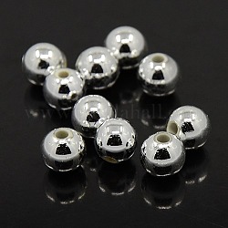 Perles rondes acryliques de placage en plastique, Plaqué Argent, 12mm, Trou: 2mm, environ 550 pcs / livre