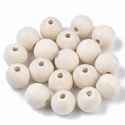 Perle di legno non finite naturali, perle di legno cerate, superficie liscia, tondo, bianco floreale, 16mm, Foro: 3 mm