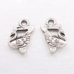 Tibetan Style Alloy Pendants, Number 7 with Swan, Lead Free & Cadmium Free, Antique Silver, 15x10x3mm, Hole: 2mm