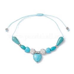 Braccialetti con perline intrecciate turchesi sintetiche a forma di cuore, braccialetti regolabili da donna in filo di nylon con perline di strass in argilla polimerica, diametro interno: 1-1/8~3-3/8 pollice (2.8~8.5 cm)