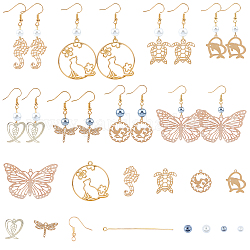 Ensembles de fabrication de boucles d'oreilles à thème animalier sunnyclue, inclure des perles de verre, pendentifs et liens en métal, Crochets d'oreille en laiton, or
