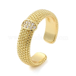 Rack Plating Real 18K Gold Plated Brass Oval Open Cuff Rings, with Cubic Zirconia, Long-Lasting Plated, Lead Free & Cadmium Free, Clear, Inner Diameter: 18.2mm