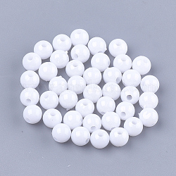 Perles plastiques opaques, ronde, blanc, 6x5.5mm, Trou: 1.8mm