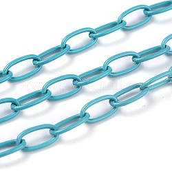 3.28 Feet Spray Painted Brass Cable  Chains, Unwelded, Dark Turquoise, 10x5x1mm