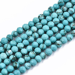 Filo di perline turchesi sintetici, sfaccettato, tondo, 3mm, Foro: 0.6 mm, circa 139pcs/filo, 14.96 pollice (38 cm)