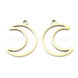 Ion Plating(IP) 316L Surgical Stainless Steel Pendants, Laser Cut, Moon Charm, Real 18K Gold Plated, 17x13x1mm, Hole: 1.4mm