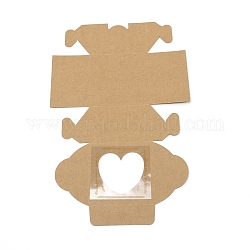 Boîtes à bonbons carrées en papier kraft, avec fenêtre coeur, pour les fournitures d'emballage de cadeau de mariage, burlywood, 10x10x6.5 cm