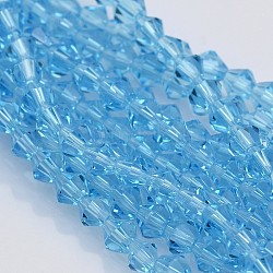 Chapelets de perles en verre bicone, facette, lumière bleu ciel, 4x4mm, Trou: 1mm, Environ 92~96 pcs/chapelet, 13.78~14.37 pouce