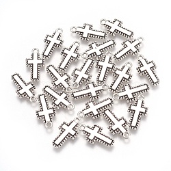 Tibetan Style Alloy Pendants, Cadmium Free & Lead Free, Cross, Antique Silver Color, about 10mm wide, 20mm long, 2mm thick, hole: 2mm