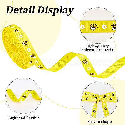 Полиэстеровые ленты с принтом пчел&nbsp;SRIB-WH20020-018F-1