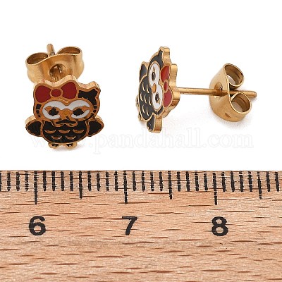 Messing-Emaille-Ohrstecker&nbsp;EJEW-B119-01G-01-1