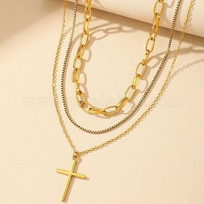 Nelytiya Set 3 Collane Donna In Acciaio Inox – Oro E Argento, Con Pendente Croce, Regolabili - 5