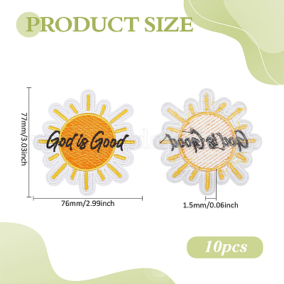 Солнце со словом «Бог — это хорошо» нашивки из полиэстера на одежду&nbsp;PATC-WH0816-022-1