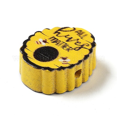 Деревянные бусины с пчелиным принтом&nbsp;WOOD-M010-04B-1