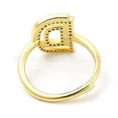 Регулируемое кольцо с инициалами из разноцветной эмали и прозрачным кубическим цирконием RJEW-P045-01G-D-1