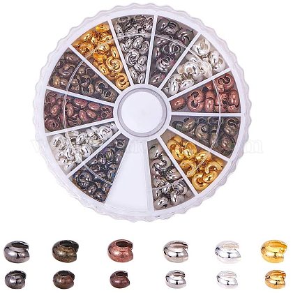 PandaHall 420 pcs 6 Colors 3mm 4mm Brass Crimp Bead Cover Knot Cover Cap Cord End Caps for Earring Bracelet Necklace Jewelry DIY Craft Making KK-PH0036-09-1