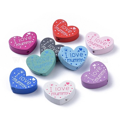 天然木のビーズ 染め 私はミイラを愛する言葉で心 母の日のジュエリー作りに ミックスカラー 23x29x7mm 穴 2 5mmの通販 Jp Pandahall Com