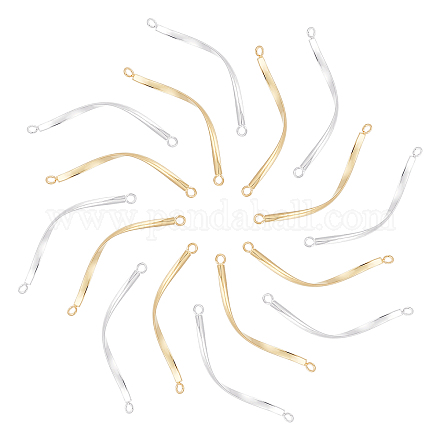 DICOSMETIC 40Pcs 2 Colors Stainless Steel Curve Pendant Golden Connector Dangle Charms with 2 Holes for DIY Bracelet Necklace Jewelry Craft Making Hole: 3mm STAS-DC0006-25-1
