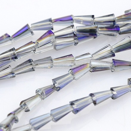 Cuentas medio facetas cono plateado púrpura cristal electroplate hebras EGLA-F098-01-1